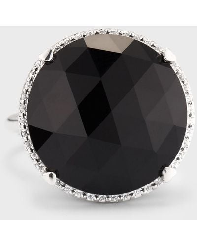 Lisa Nik 18k White Gold Black Onyx Statement Ring With Diamonds, Size 6