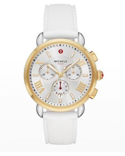 Michele Sporty Sail Two-tone Gold Watch In White - Metallic
