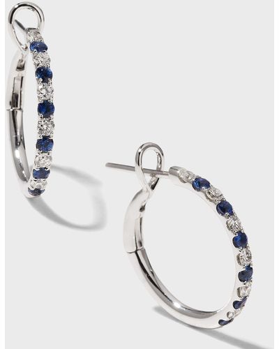 Frederic Sage White Gold Medium Diamond And Sapphire Hoop Earrings - Metallic