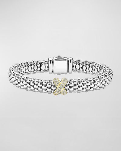 Lagos Silver Caviar Bracelet With 18k Diamond X - Metallic