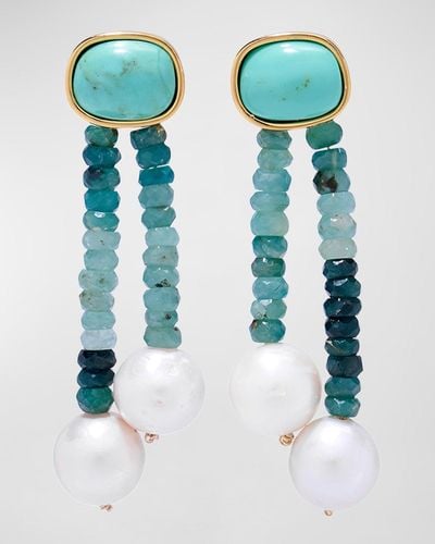 Lizzie Fortunato Alvar Turquoise & Pearl Drop Earrings - Blue