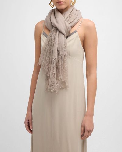 Bindya Accessories Lace Cashmere-Silk Evening Wrap - Natural