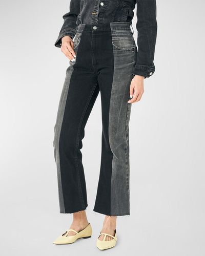 E.L.V. Denim Two-tone Cropped Flare Jeans - Black
