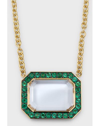 WALTERS FAITH 18k Emerald And Rock Crystal Octagonal Pendant Necklace - Green
