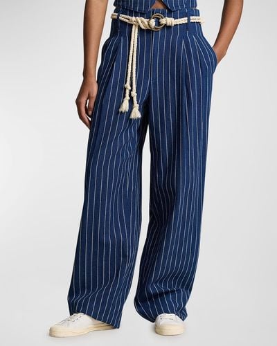 Polo Ralph Lauren Wide-Leg Pinstripe Twill Pants - Blue