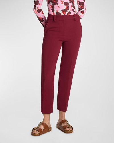 St. John Mid-Rise Straight-Leg Ankle Italian Stretch Cady Pants - Red