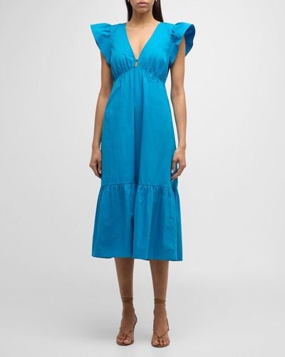 Rails Tina Flutter-Sleeve Empire Midi Dress - Blue