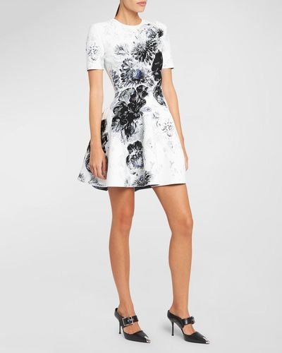 Alexander McQueen X-ray Floral Print Flare Mini Dress - White