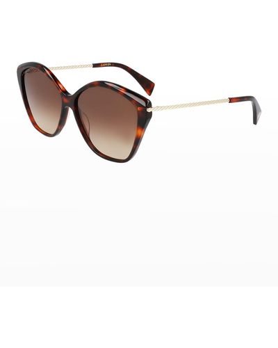 Lanvin Babe Geometric Acetate & Metal Butterfly Sunglasses - Brown
