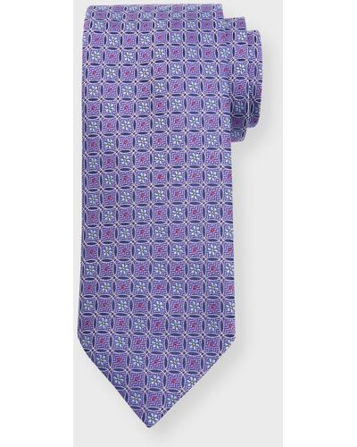 Eton Floral Circle-Print Silk Tie - Purple
