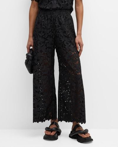 Johnny Was Kitt Cropped Wide-Leg Floral Lace Pants - Black