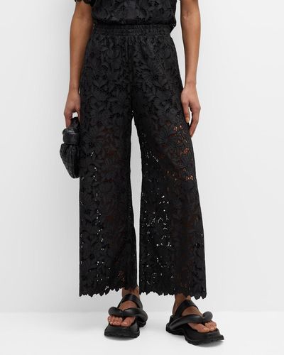 Johnny Was Kitt Cropped Wide-leg Floral Lace Pants - Black
