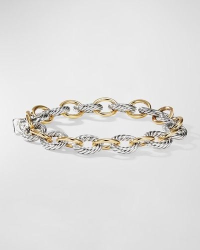 David Yurman Oval Link Chain Bracelet With 18k Gold In Silver, 10mm - Metallic
