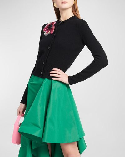 Alexander McQueen Cashmere-blend Cardigan With Embroidered Flower Detail - Green
