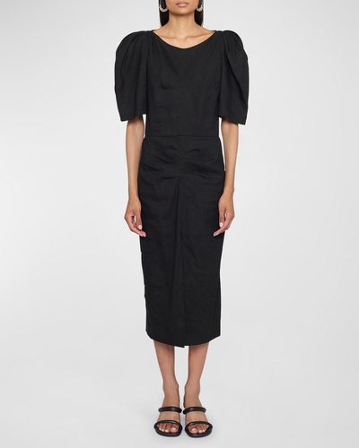 Isabel Marant Flore Puff-sleeve Slit-hem Midi Dress - Black