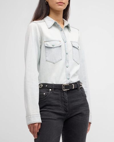 Fortela Brigitte Denim Button-front Shirt With Turquoise Details - Gray