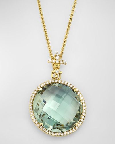 Lisa Nik 18K Quartz Round Necklace With Fleur De Lis Bail And Diamonds - Metallic