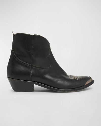 Golden Goose Young Leather Zip Cowboy Ankle Boots - Black