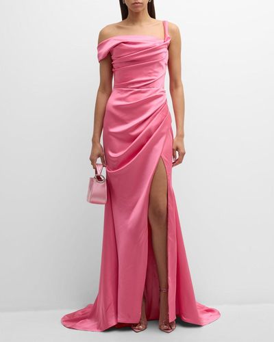 GIGII'S Rosario Ruched One-Shoulder A-Line Gown - Pink