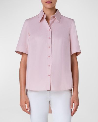 Akris Punto High-Low Cotton Poplin Collared Shirt