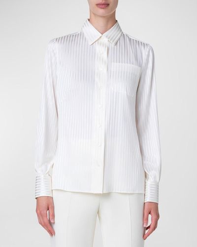 Akris Stripe Button Up Blouse - White