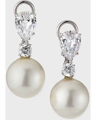 Fantasia by Deserio 1.75 Tcw Pear Cz & Simulated Pearl Drop Earrings - White