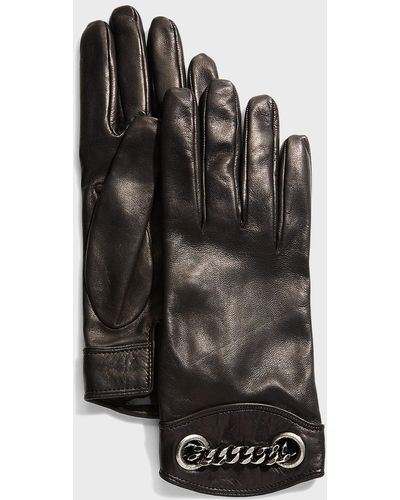 Saint Laurent Leather Chain Gloves - Black