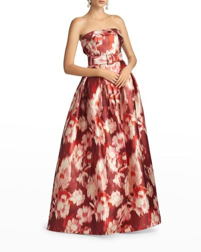 Sachin & Babi Brielle Belted Mikado Ball Gown - Red