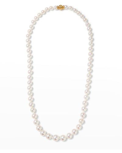 Assael 18" Akoya Cultured Graduated 6.5-9.5mm Pearl Necklace With Yellow Gold Clasp - White