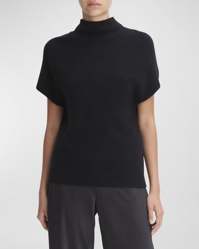 Vince Wool And Cashmere Short-Sleeve Mock-Neck Sweater - Black