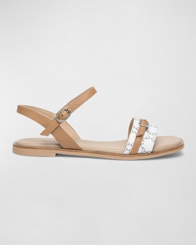 Nero Giardini Logo Ankle-Strap Flat Sandals - Metallic
