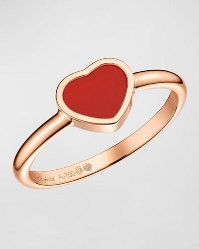 Chopard Happy Hearts 18k Rose Gold Carnelian Ring - Pink
