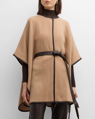 Sofiacashmere Cashmere & Leather Belted Cape - Natural