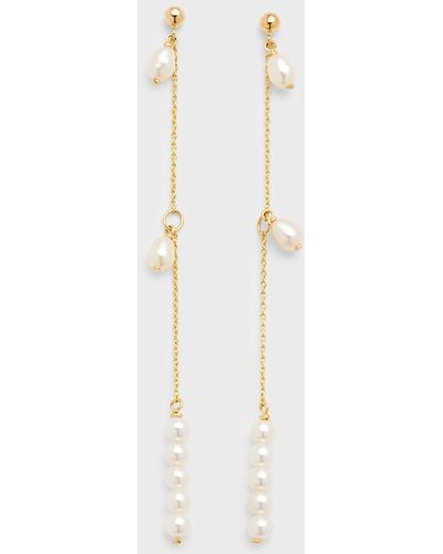 POPPY FINCH Long Linear Pearl Drop Earrings - White