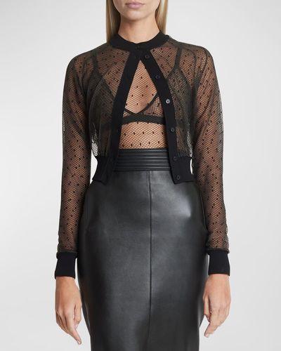 Alaïa Sheer Swiss Dot Crop Cardigan - Black