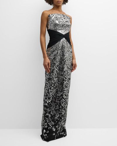 Pamella Roland Strapless Sequin Embroidered Tulle Twisted Gown - Multicolor