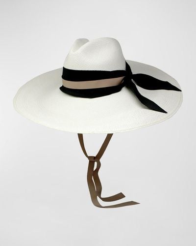 Sensi Studio Large-brim Bow Straw Panama Hat - Multicolor