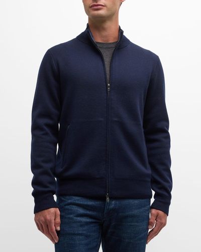 Neiman Marcus Double-knit Wool Full-zip Jacket - Blue