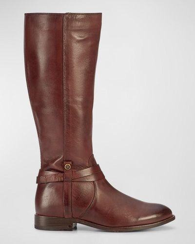 Frye Melissa Leather Belted Tall Riding Boots - Brown