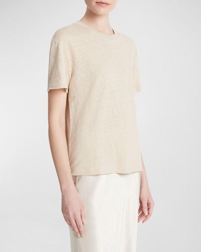 Vince Drop-Shoulder Linen Crewneck Short-Sleeve T-Shirt - Natural