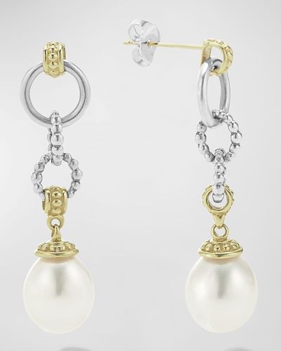 Lagos Sterling And 18K Luna Pearl Smooth Drop Earrings - White