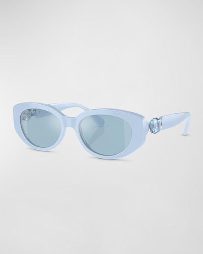 Swarovski Monochrome Crystal-Embellished Acetate Oval Sunglasses - Blue