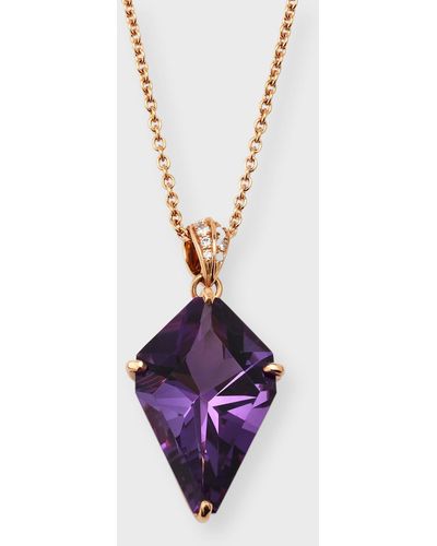 Lisa Nik 18k Rose Gold Kite Shape Amethyst And Diamond Pendant Necklace - Pink