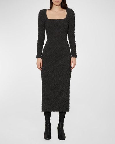 Mara Hoffman Amy Square-Neck Midi Smocked Bodycon Dress - Black