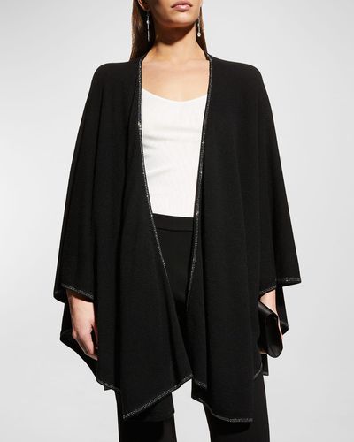 Sofiacashmere Jersey-Knit Cashmere Cape With Stone Placket - Black