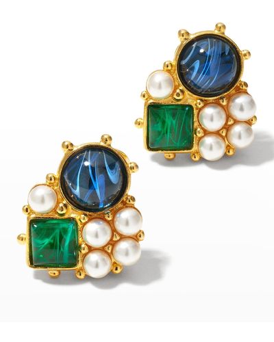 Ben-Amun Stone And Pearly Cluster Earrings - White