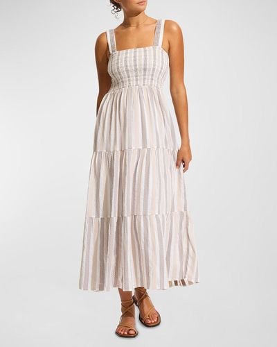 Seafolly Embroidered Stripe Midi Dress - Pink