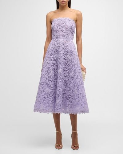 Carolina Herrera Strapless Lace Midi Dress - Purple