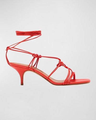 Emme Parsons Festa Knotted Leather Ankle-Wrap Sandals - Red