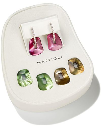 Mattioli 18k Rose Gold Mother-of-pearl Puzzle Earrings W/ Diamonds, Set Of 3 - White